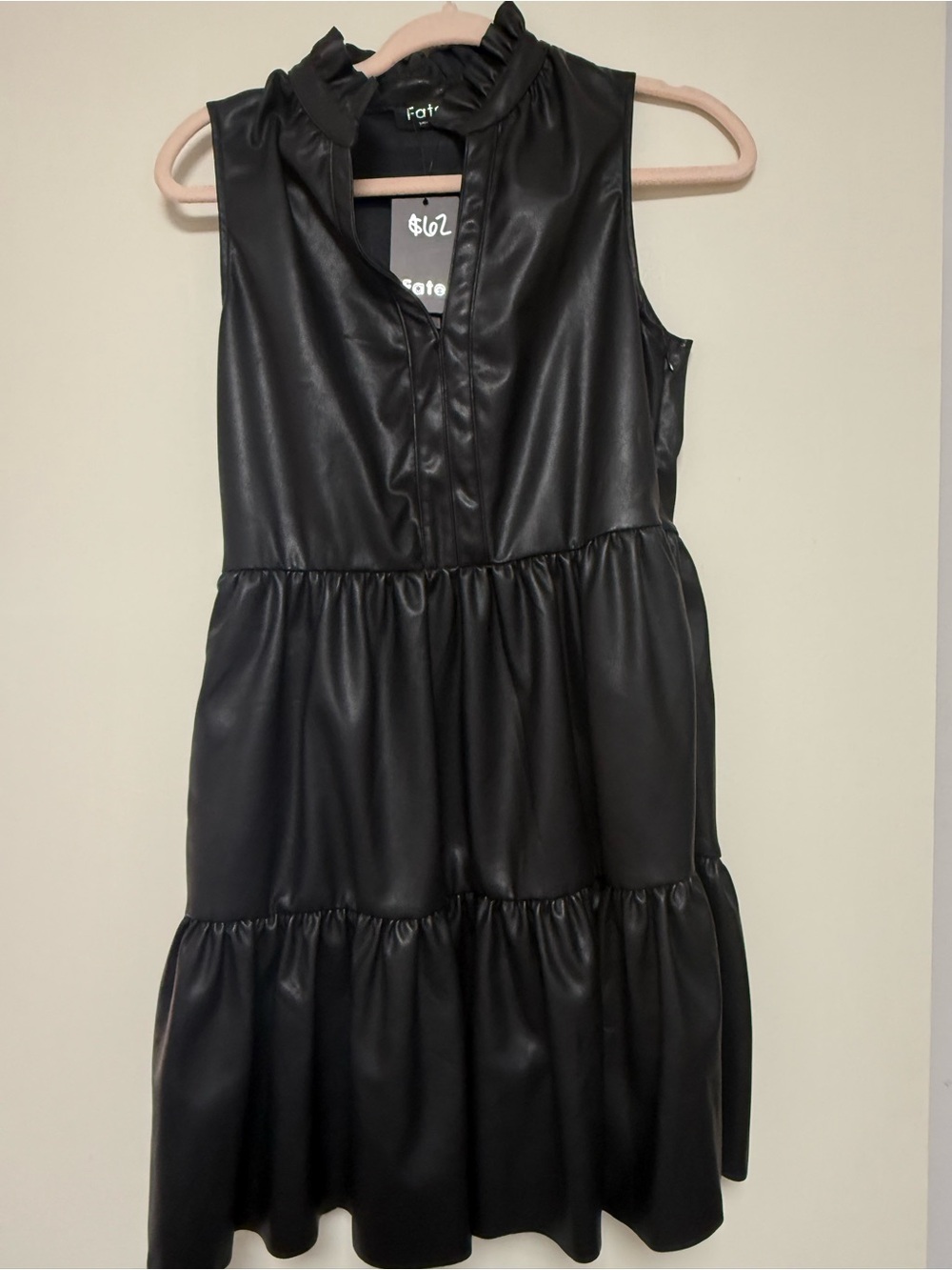 Fate Black Faux-Leather Tiered Dress